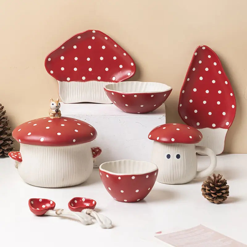 Nordic Style Ceramic Red Mushroom Tableware Cup