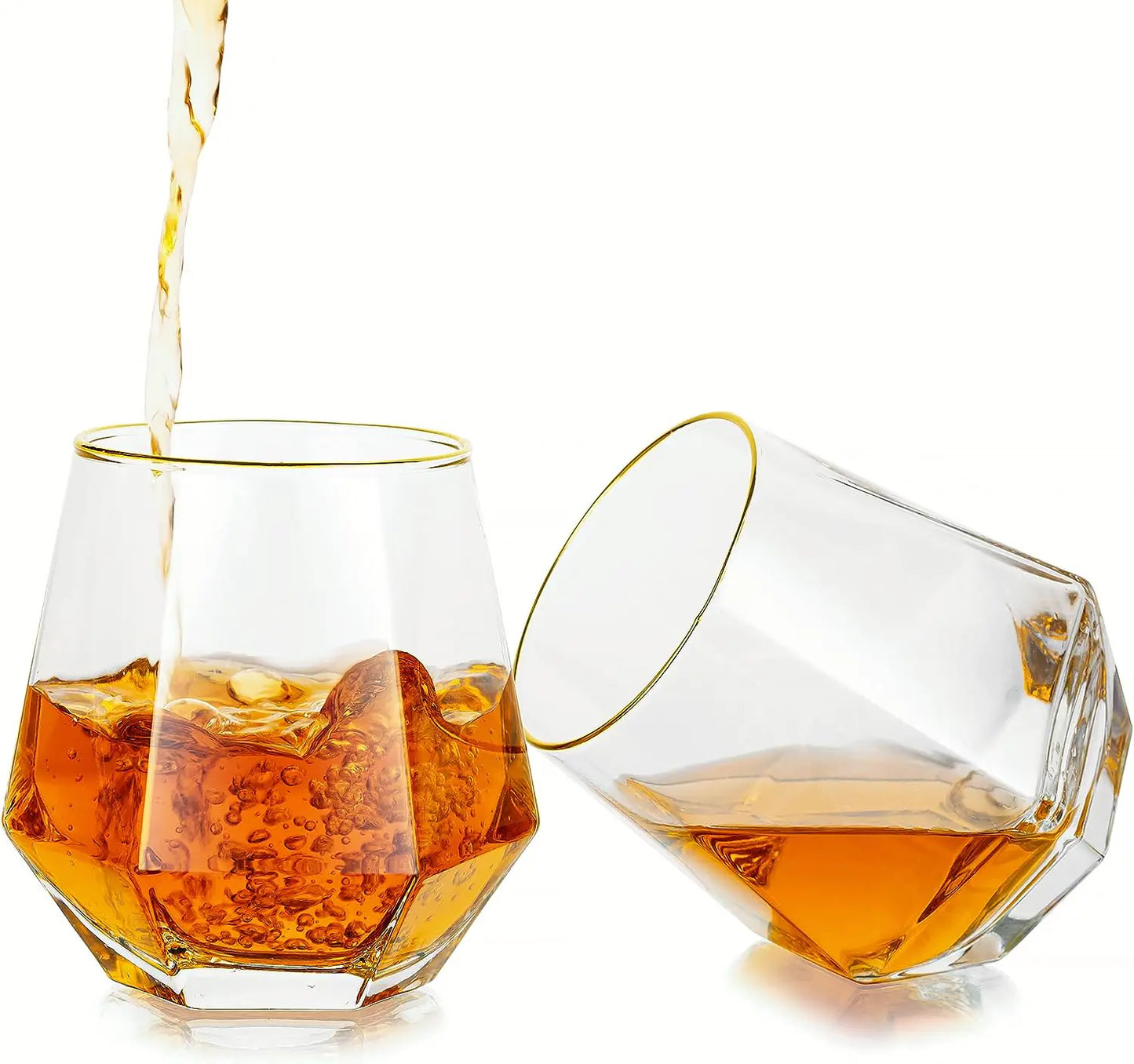 Gold-Rimmed Diamond-Shaped Glasses Set of 2