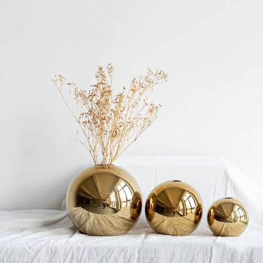 Golden Ceramic Round Vase